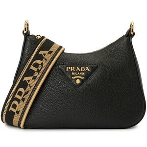 Prada leather shoulder bag black calf leather logo print strap